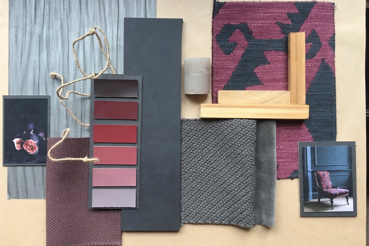 raspberry and charcoal moodboard