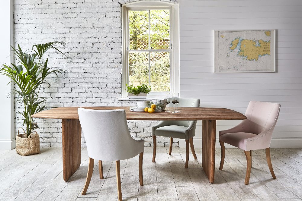 how to add colour to your home Neve dining table with pastel chairs