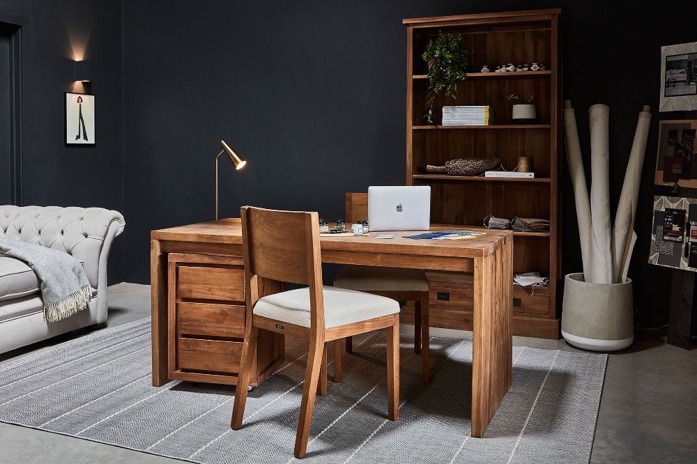 home office with oversized rug